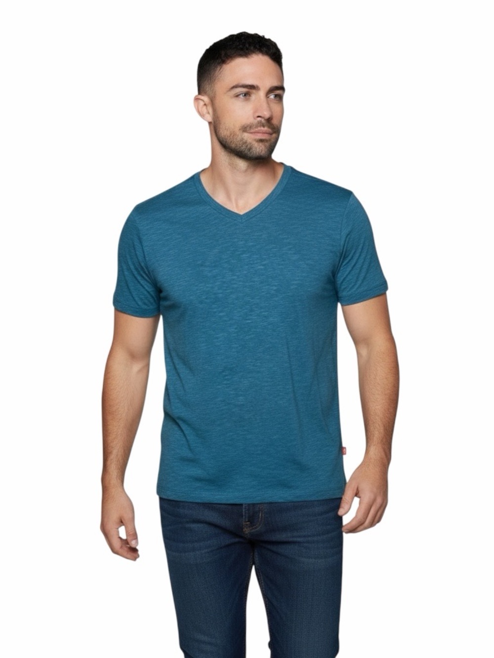 AGAVE American Made Men’s Small Blue V-Neck T-Shirt Standard Fit Cotton Tencel